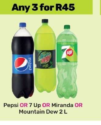 Pepsi, 7 Up, Miranda, Mountain Dew 2 L