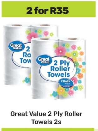 Great Value 2 Ply Roller Towels 2s