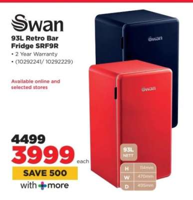 Swan 93L Retro Bar Fridge SRF9R