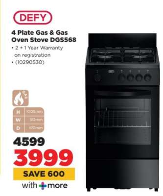 DEFY 4 Plate Gas & Gas Oven Stove DGS568
