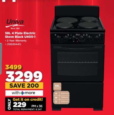 Univa 58L 4 Plate Electric Stove Black U405-1
