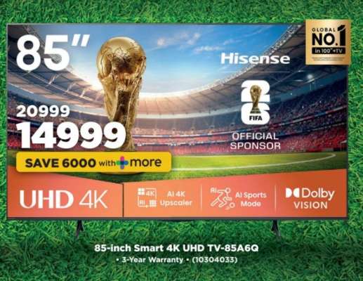 85-inch Smart 4K UHD TV-85A6G