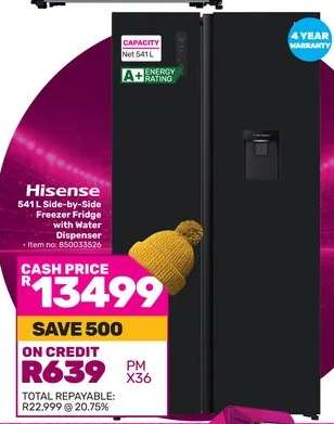 Hisense 541L Side-by-Side Freezer Fridge with Water Dispenser