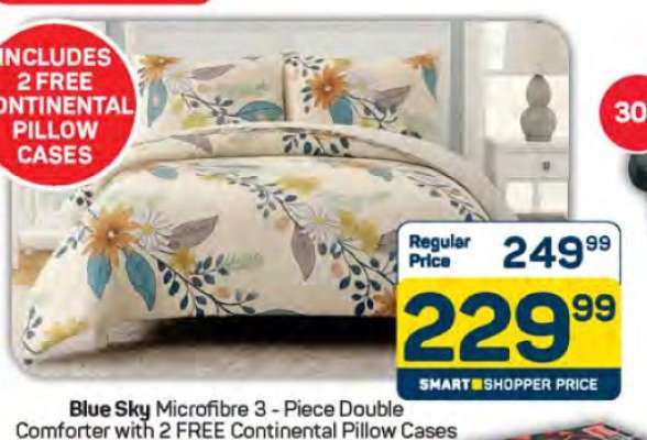 Blue Sky Microfibre 3-Piece Double Comforter with 2 FREE Continental Pillow Cases