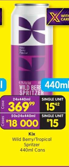 Kix Wild Berry/Tropical Spritzer 440ml Cans