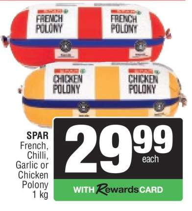 SPAR French, Chilli, Garlic or Chicken Polony