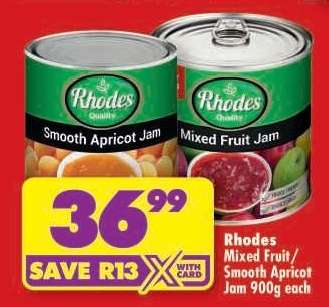 Rhodes Mixed Fruit / Smooth Apricot Jam 900g each