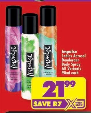 Impulse Ladies Aerosol Deodorant Body Spray All Variants 90ml each