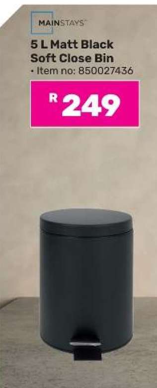 5 L Matt Black Soft Close Bin