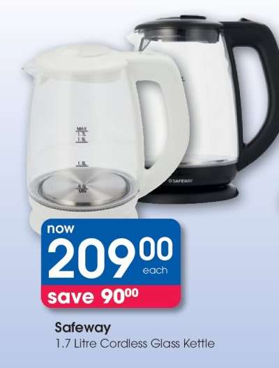 Safeway 1.7 Litre Cordless Glass Kettle