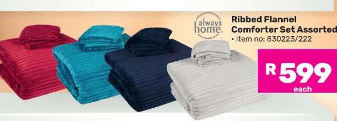 Ribbed Flannel Comforter Set Assorted