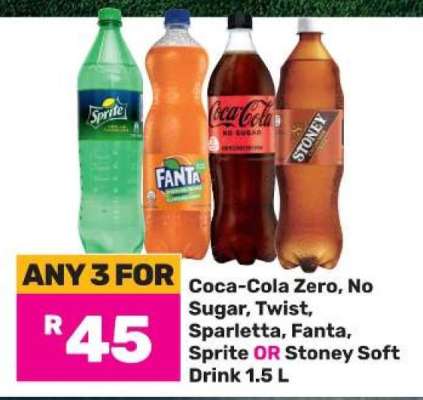Coca-Cola Zero, No Sugar, Twist, Sparletta, Fanta, Sprite OR Stoney Soft Drink