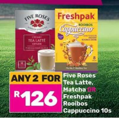 Five Roses Tea Latte, Matcha OR Freshpak Rooibos Cappuccino 10s