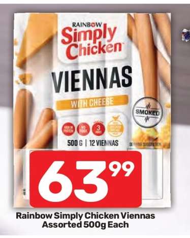 Rainbow Simply Chicken Viennas Assorted 500g Each