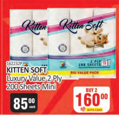 KITTEN SOFT Luxury Value 2 Ply 200 Sheets Mini