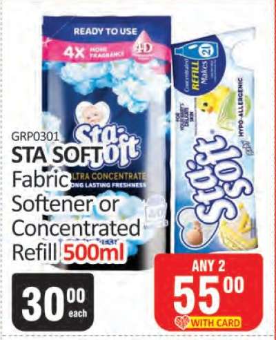 STA SOFT Fabric Softener or Concentrated Refill 500ml