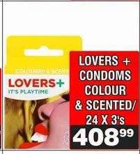 LOVERS + CONDOMS COLOUR & SCENTED 24 X 3's