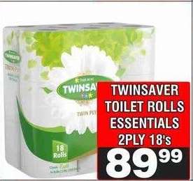 TWINSAVER TOILET ROLLS ESSENTIALS 2PLY 18's