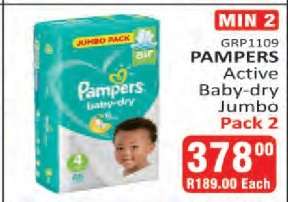 PAMPERS Active Baby-dry Jumbo Pack 2