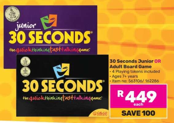 30 Seconds Junior OR Adult Board Game