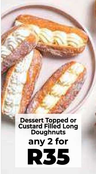Dessert Topped or Custard Filled Long Doughnuts