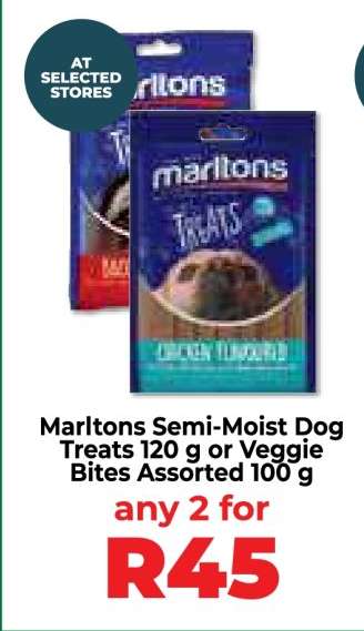 Marltons Semi-Moist Dog Treats 120 g or Veggie Bites Assorted 100 g