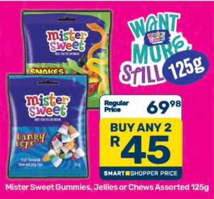 Mister Sweet Gummies, Jellies or Chews Assorted 125g