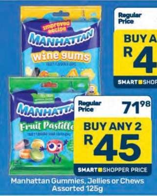 Manhattan Gummies, Jellies or Chews Assorted 125g