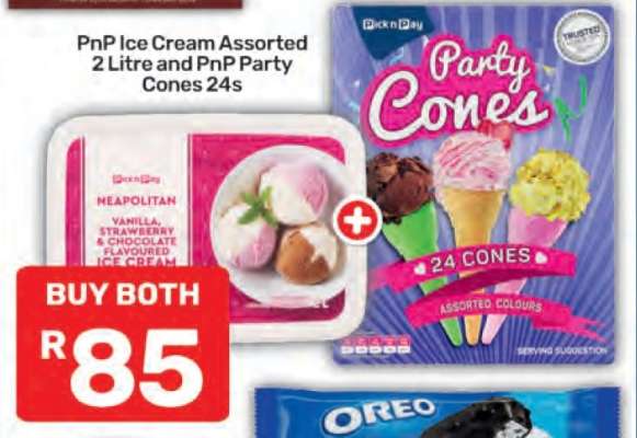 PnP Ice Cream Assorted 2 Litre and PnP Party Cones 24s