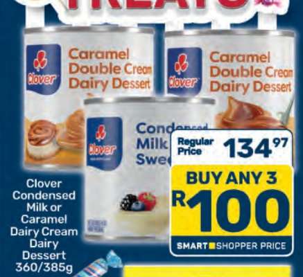 Clover Condensed Milk or Caramel Dairy Cream Dairy Dessert 360/385g