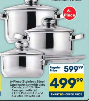 6-Piece Stainless Steel Cookware Set with Lids