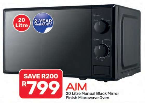 AIM 20 Litre Manual Black Mirror Finish Microwave Oven