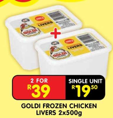 GOLDI FROZEN CHICKEN LIVERS 2x500g