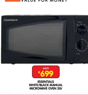 ESSENTIALS WHITE/BLACK MANUAL MICROWAVE OVEN 20L