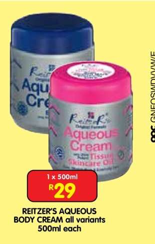 REITZER’S AQUEOUS BODY CREAM all variants 500ml each