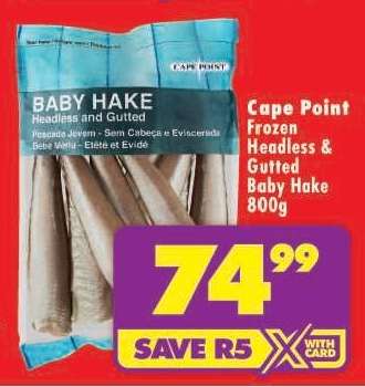 Cape Point Frozen Headless & Gutted Baby Hake 800g