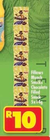 Fillows Munch Snacks Chocolate Filled Snack 5x14g