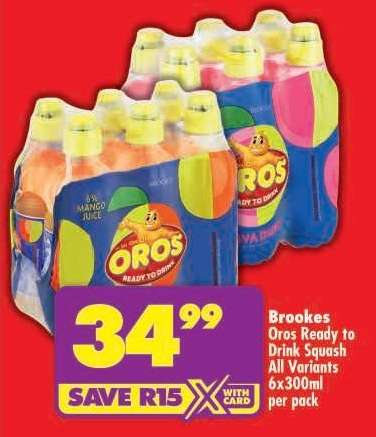 Brookes Oros Ready to Drink Squash All Variants 6x300ml per pack