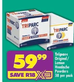 Triparc Original/Lemon Headache Powders 38 per pack