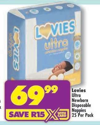 LOVIES ULTRA NEWBORN DISPOSABLE NAPPIES 25 per pack