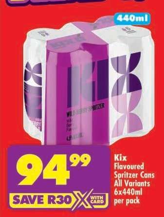 Kix Flavoured Spritzer Cans All Variants 6x440ml per pack