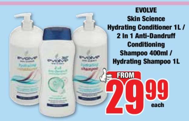 EVOLVE Skin Science Hydrating Conditioner 1L / 2 In 1 Anti-Dandruff Conditioning Shampoo 400ml / Hydrating Shampoo 1L