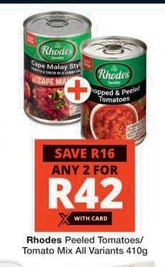 Rhodes Peeled Tomatoes/ Tomato Mix All Variants 410g