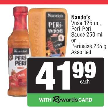 Nando’s Vusa 125 ml, Peri-Peri Sauce 250 ml or Perinaise 265 g Assorted