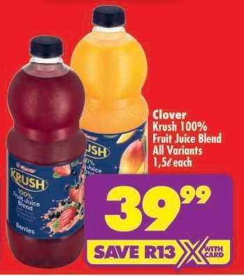 Clover Krush 100% Fruit Juice Blend All Variants