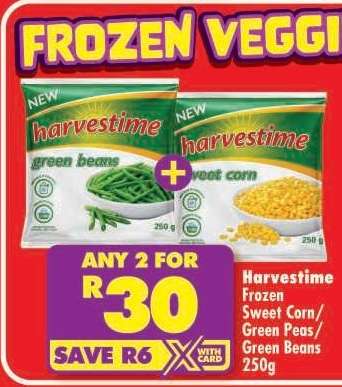 Harvestime Frozen Sweet Corn/Green Peas/Green Beans 250g