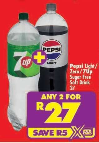 Pepsi Light/Zero/7UP Sugar Free Soft Drink 2ℓ