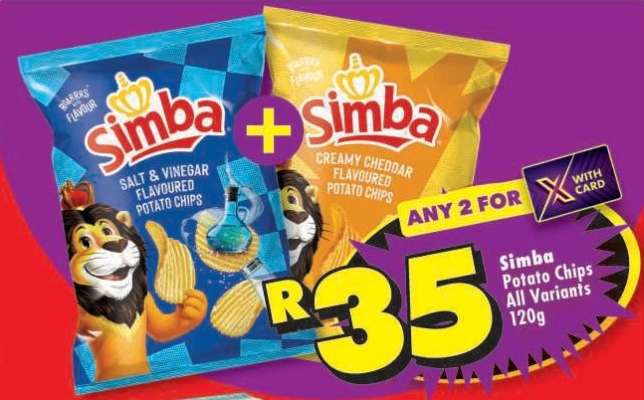 SIMBA POTATO CHIPS all variants 120g
