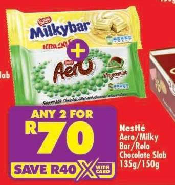 Nestlé Aero/Milky Bar/Rolo Chocolate Slab 135g/150g