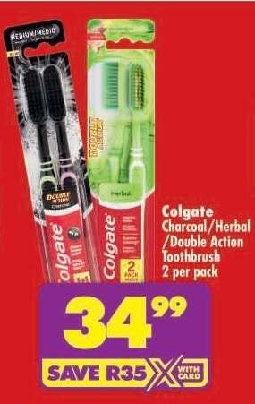 Colgate Charcoal/Herbal Double Action Toothbrush 2 per pack